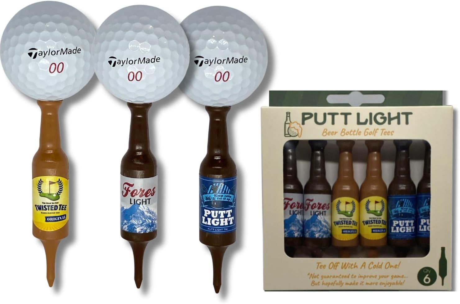 Putt Light Beer Bottle Golf Tees, Virtually Unbreakable and Recyclable Plastic Golf Tee 6 Pack, G... | Amazon (US)