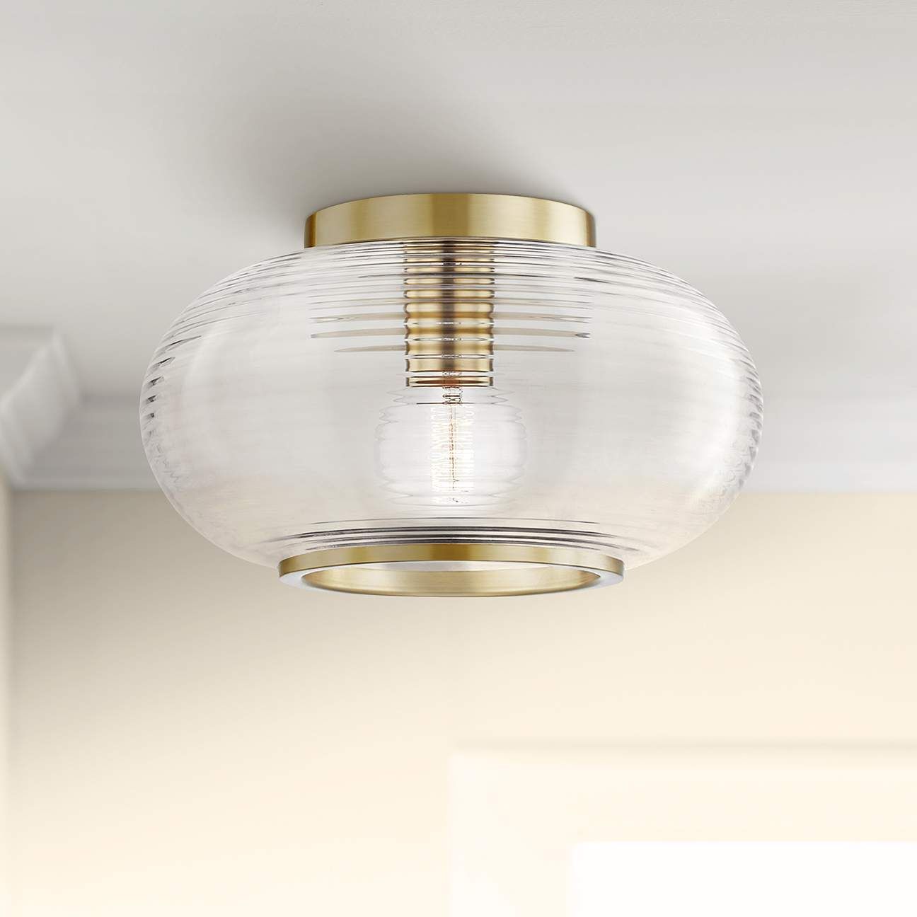 Maggie 12 3/4"W Aged Brass Ceiling Light with Glass Shade | Lamps Plus