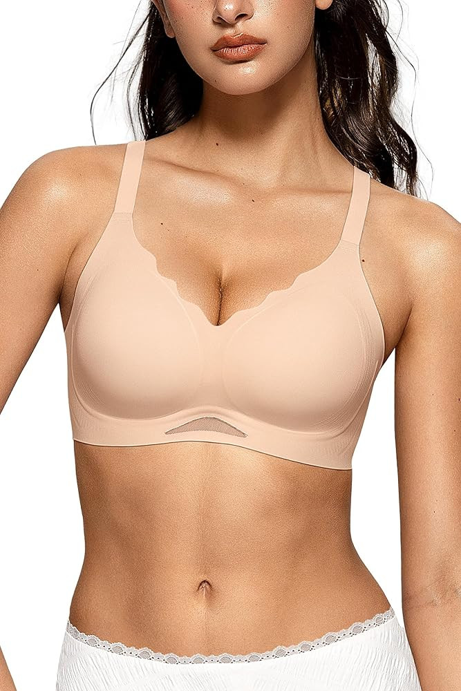OEAK Womens Wireless Bras Scalloped Push Up Bralettes No Underwire Supportive Tshirt Bra Seamless... | Amazon (US)