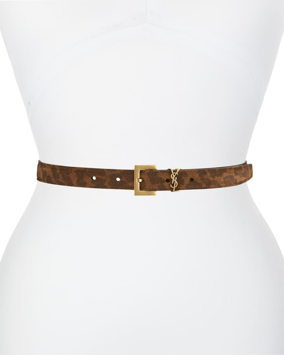 Saint Laurent YSL Logo Leopard Suede Belt | Neiman Marcus
