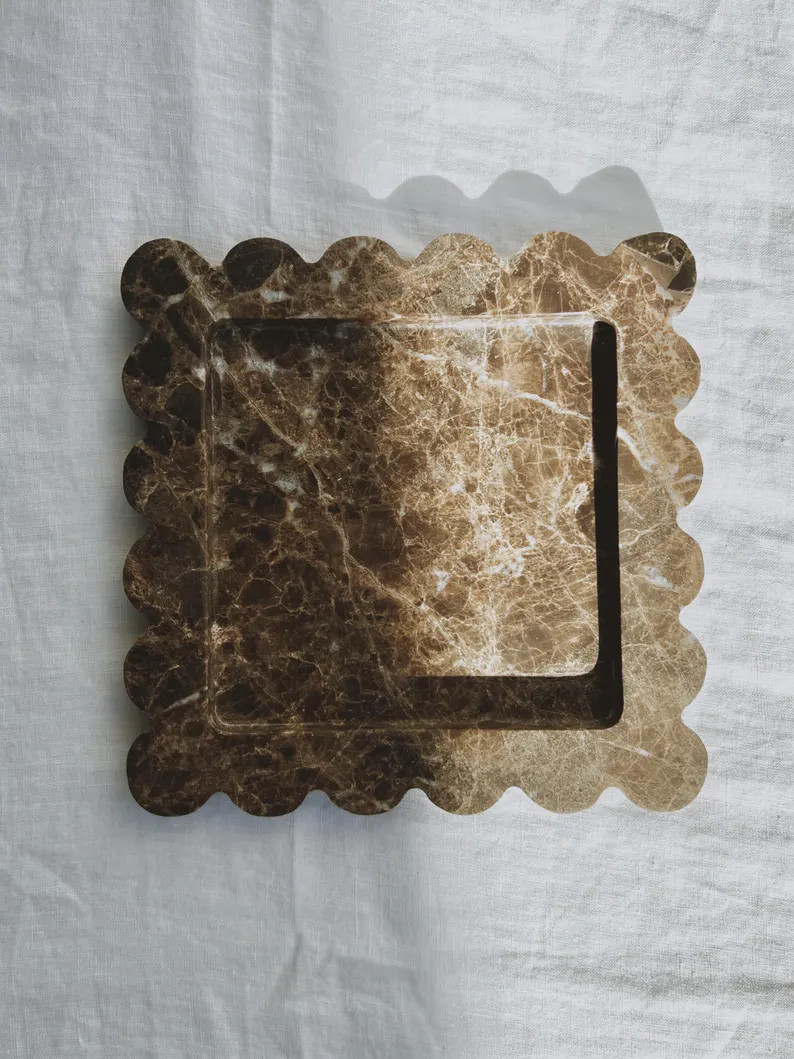 Mia Marble Scalloped Tray Brown - Etsy | Etsy (US)