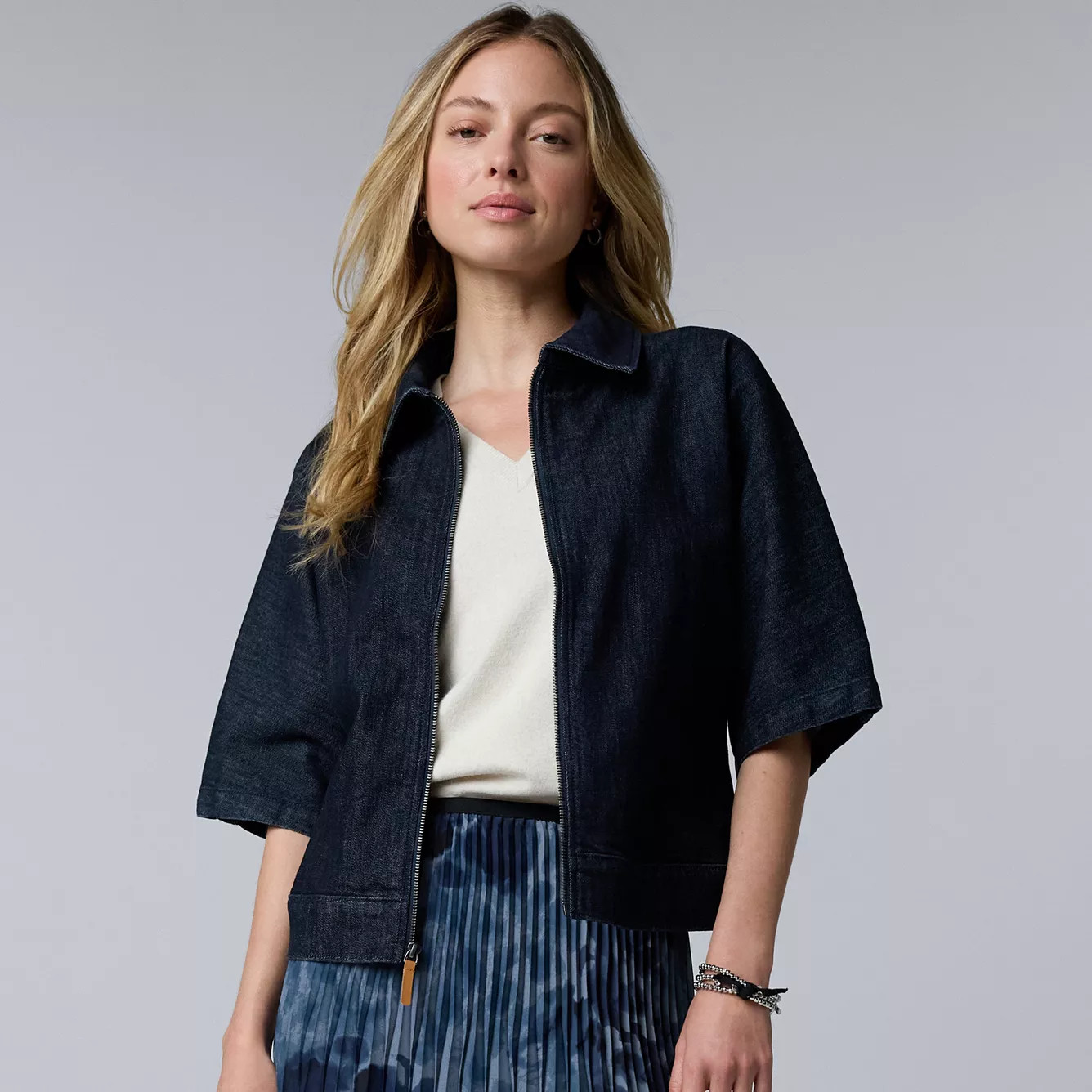 Women's Simply Vera Vera Wang Short Sleeve Zip Denim Jacket | Kohl's
