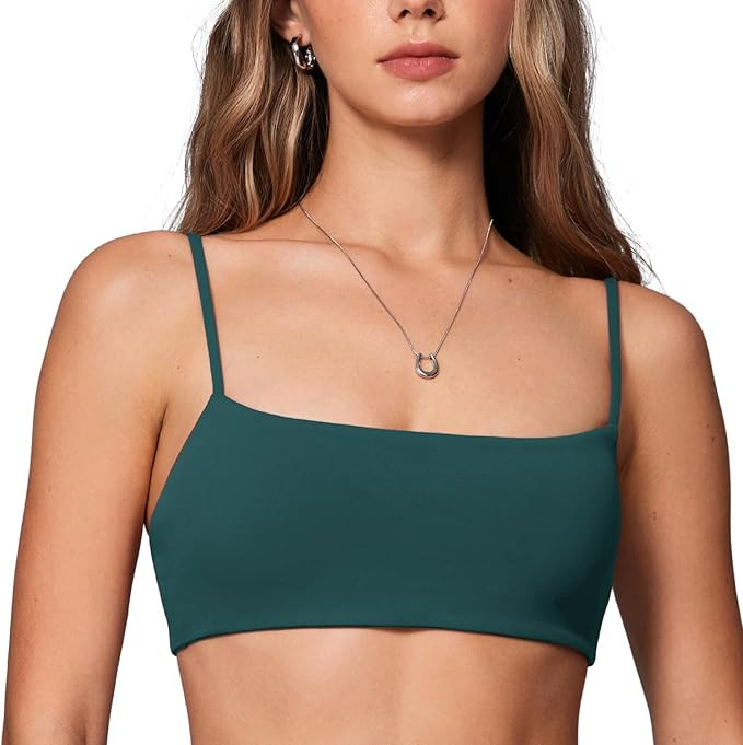 Women's Square Neck Sports Bra Spaghetti Strap Padded Cami Yoga Wireless Square Back Workout Bra ... | Amazon (US)