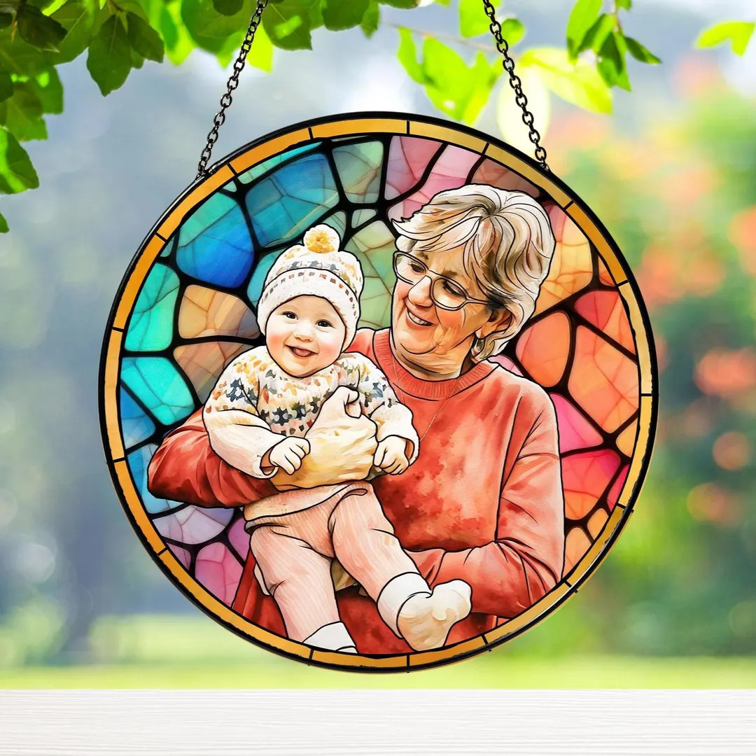Personalized Grandma Portrait Stained Glass Suncatcher Window Hanging, New Grandma Gift, Mother's... | Etsy (US)