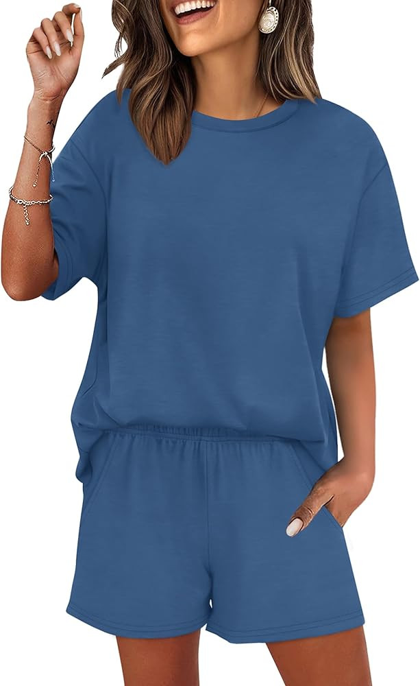 WIHOLL 2 Piece Lounge Sets for Women 2 Piece Lounge Matching Short Sleeve Tops Shorts Pants with ... | Amazon (US)