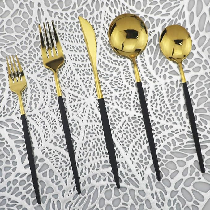 Uniturcky Gold Flatware Set, Royal 30 Pieces Black Handle and Mirror Gold 304 Stainless Steel Tab... | Amazon (US)
