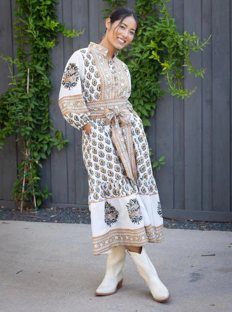 Paloma Flounce Dress in Black / Honey Wildflower Frieze | Beau & Ro