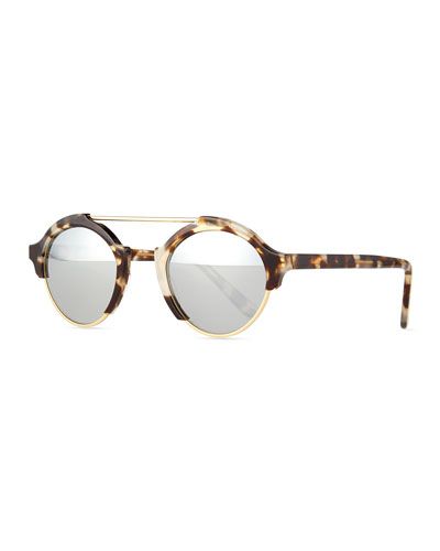 Milan IV Round Sunglasses, White Tortoise | Neiman Marcus