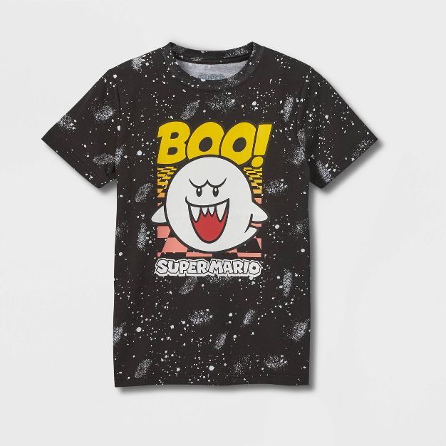 Boys' Nintendo Super Mario Boo Short Sleeve Graphic T-Shirt - Black | Target