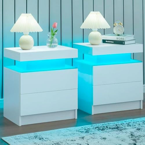 Nightstand Set of 2 LED Nightstand with 2 Drawers,Night Stand Set 2 with LED Light,Bedside Table ... | Amazon (US)