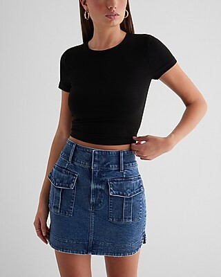 High Waisted Utility Mini Denim Skirt | Express