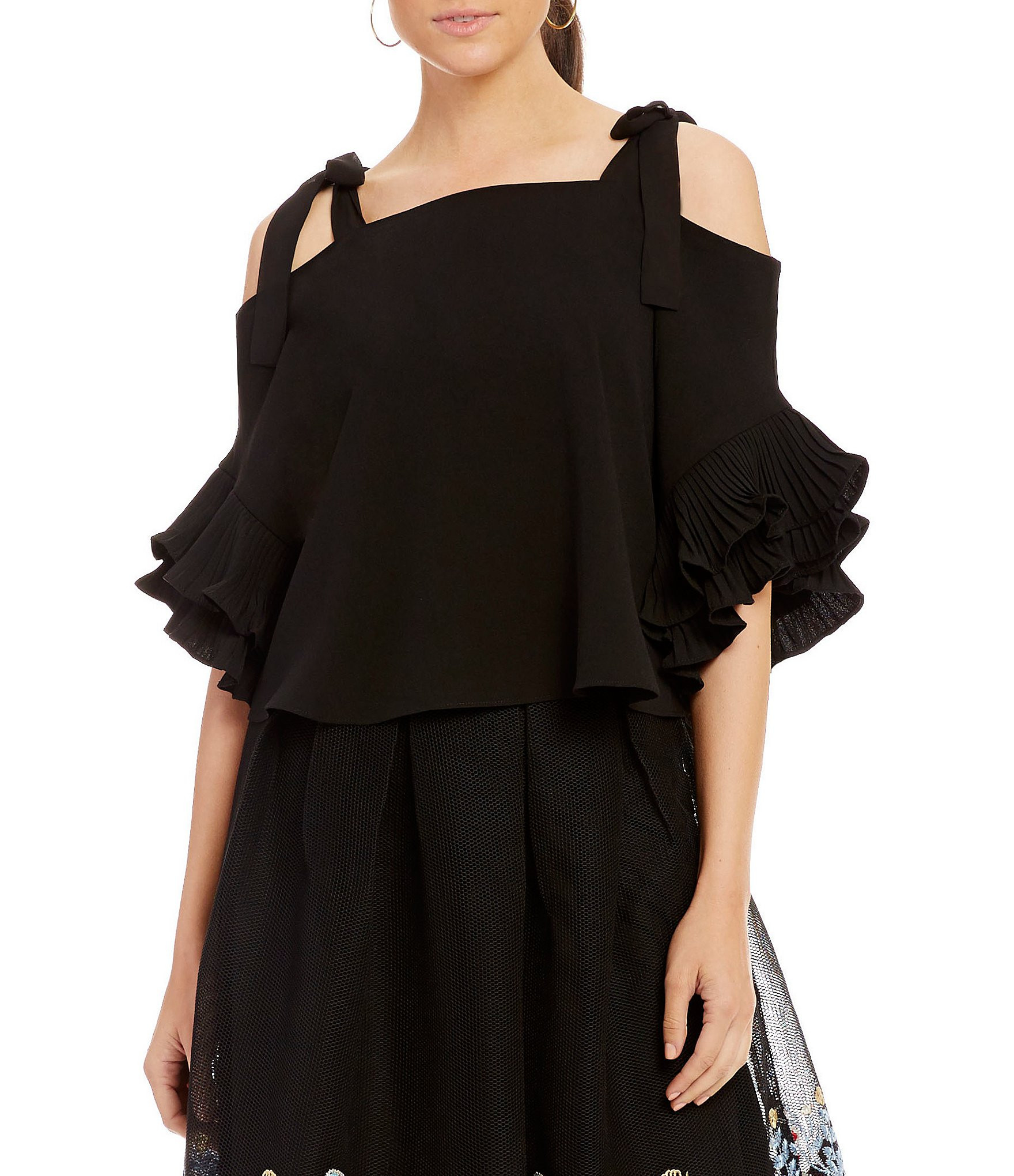 Gianni Bini Kammie Cold Shoulder Tiered Sleeve Tie Strap Blouse | Dillards Inc.