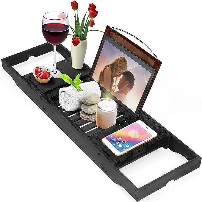 Homemaid Living Luxury Bamboo Bathtub Tray - Expandable Bathroom Tray with Reading Rack or Tablet... | Amazon (US)