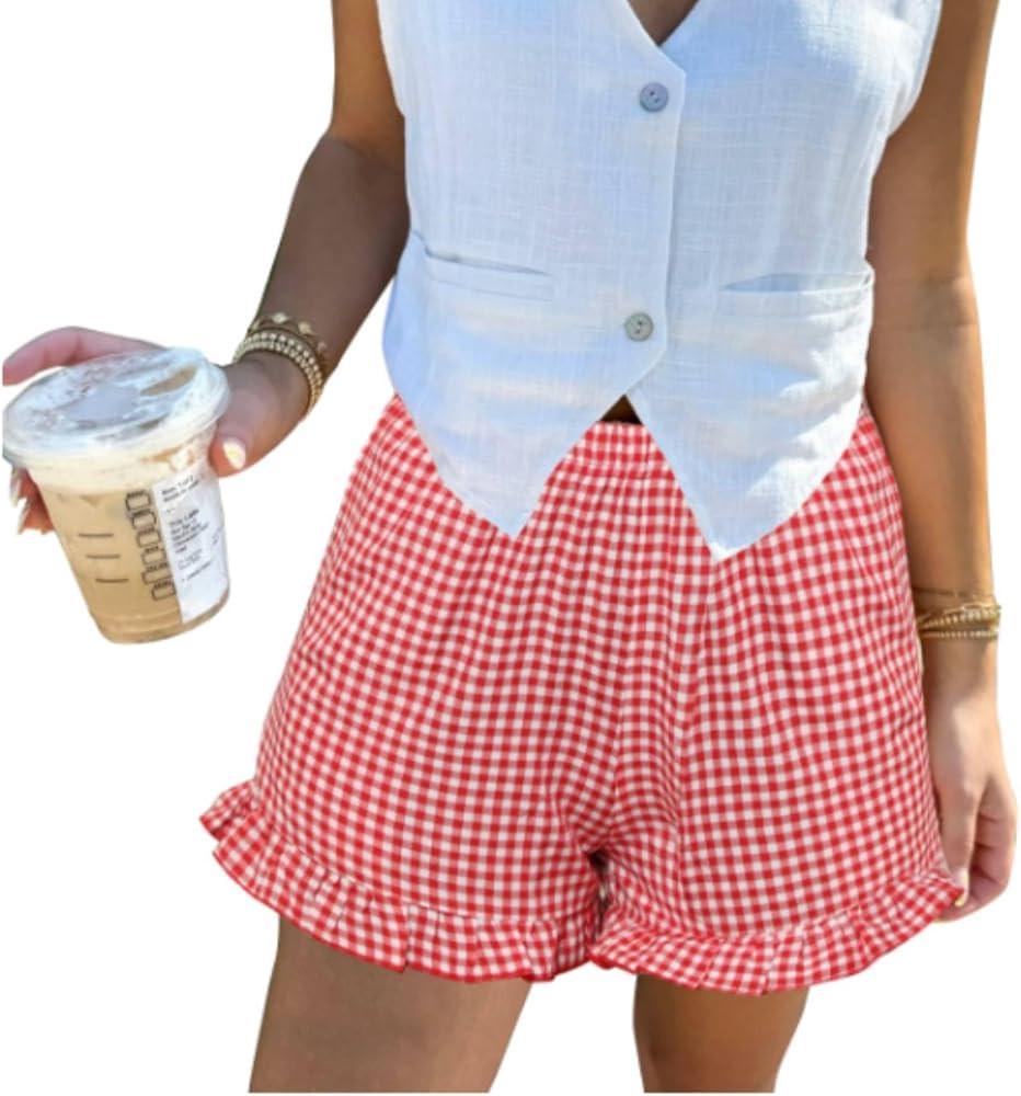 Aoulaydo Womens Y2K Pajamas Shorts Gingham Cotton Pj Boxer Shorts Plaid lounge Shorts Sleep Botto... | Amazon (US)