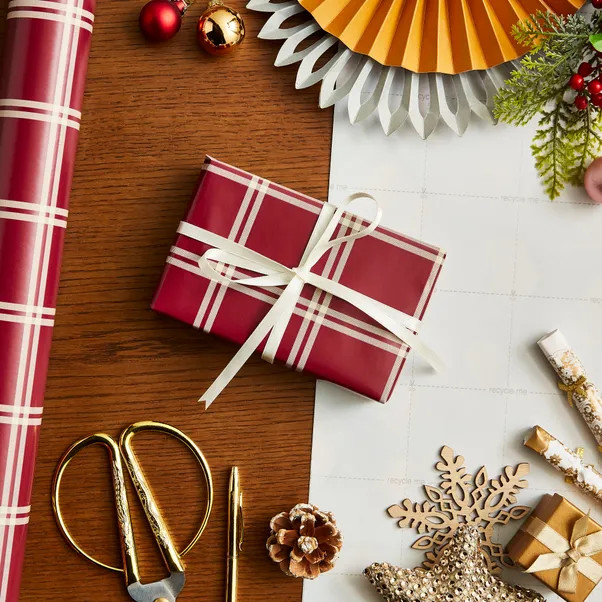 12m Wine Tartan Wrapping Paper | Dunelm