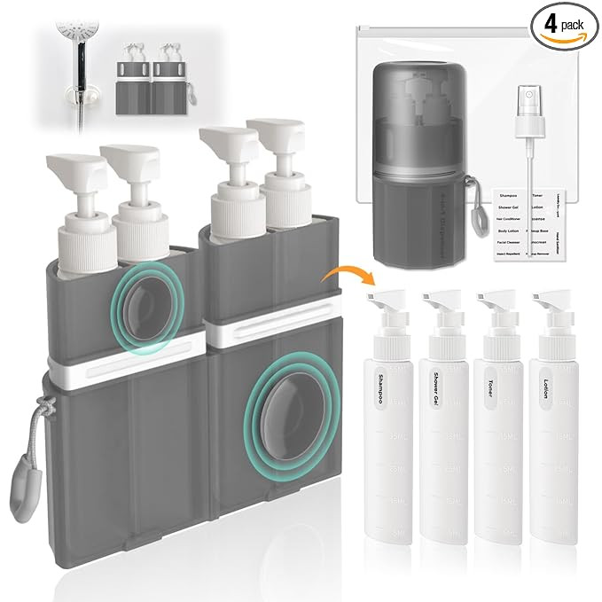 Travel Bottles for Toiletries, TSA Approved Travel Shampoo and Conditioner Bottles with Suction C... | Amazon (US)