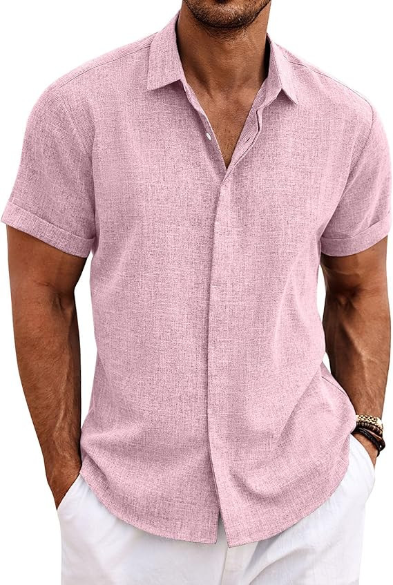 COOFANDY Men's Linen Shirts Short Sleeve Casual Shirts Button Down Shirt for Men Beach Summer Wed... | Amazon (US)