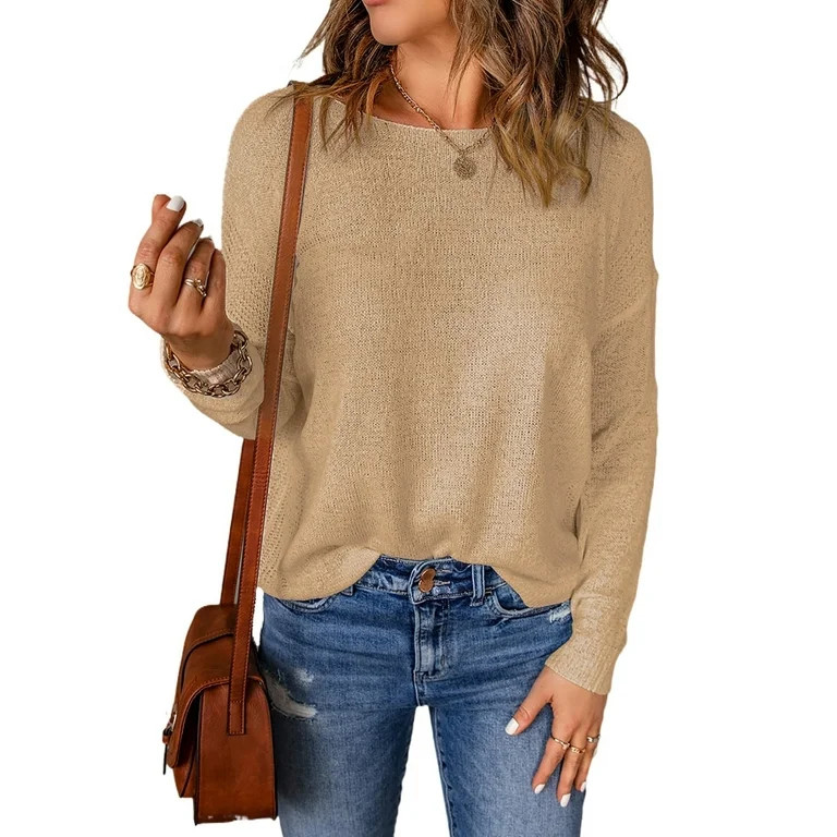 DOKOTOO Womens Knitted Sweaters Crewneck Long Sleeve Solid Color Casual Loose Pullover Sweater Ca... | Walmart (US)