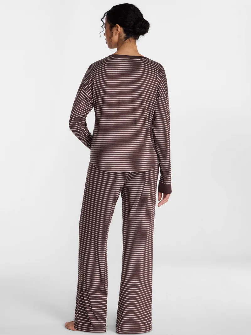 Joyspun Women's Cozy Lounge Collection Hacci Henley Top and Pants, 2-Piece Pajama Set, Sizes XS-3... | Walmart (US)