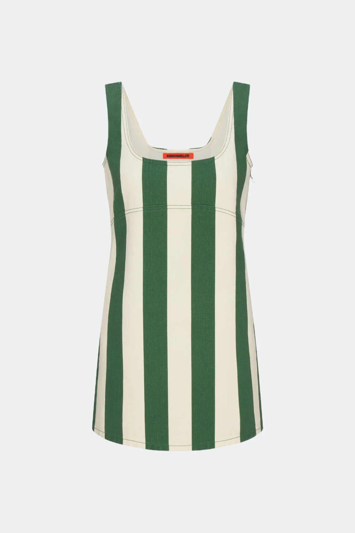 Sahara
           Striped Denim Dress in Gummy Green/Ecru | Simon Miller