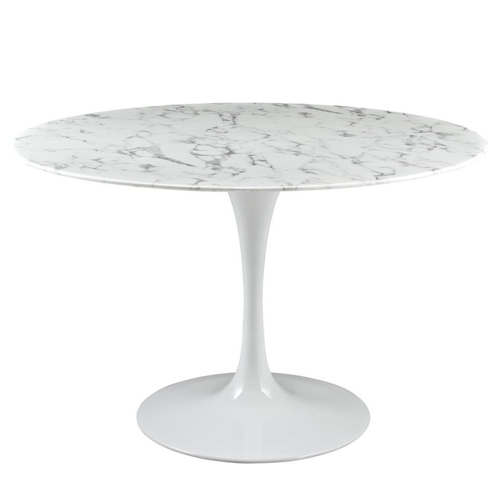 Lippa 47"" Round Artificial Marble Dining Table White - Modway | Target