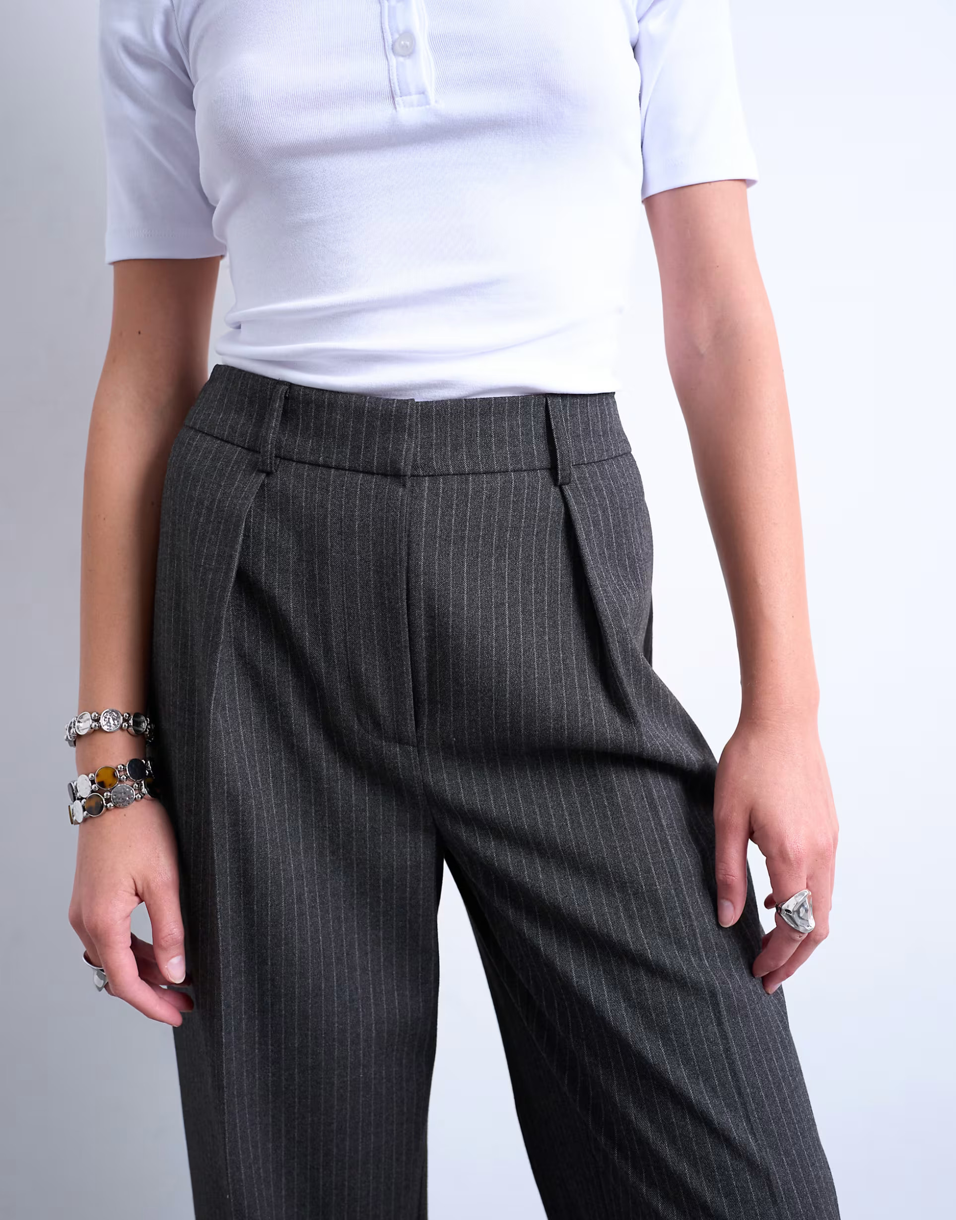 Topshop co ord pinstripe tailored wide leg trouser in charcoal | ASOS (Global)