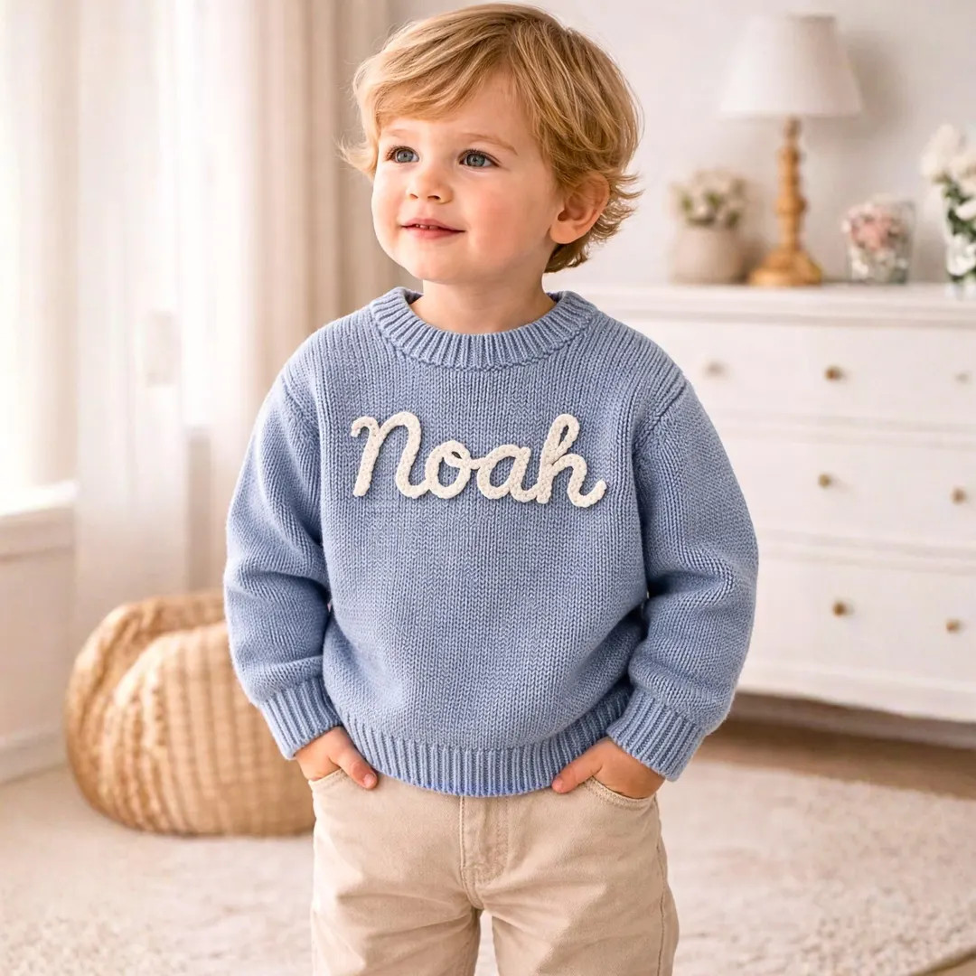 Custom Cotton Kids Sweater Personalized Jumper Yarn Embroidered Toddler Crochet Winter Knit Baby ... | Etsy (US)