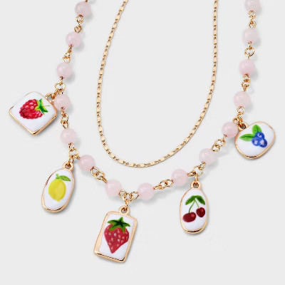 Fruit Charm with Semi Precious Rose Quartz Necklace - Universal Thread™ Gold/Pink | Target