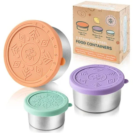 Everusely Small Stainless Steel Food Containers with Lids Set of 3 (13oz 6oz 3oz) Kids Leakproof Lun | Walmart (US)