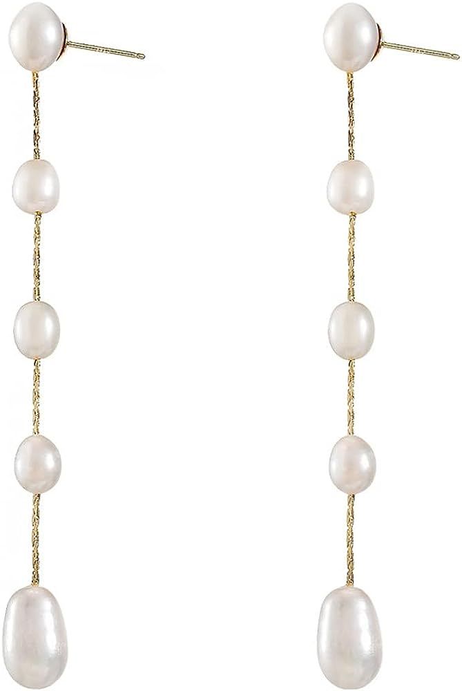 Trendlooks Irregular Freshwater Cultured Pearls Long Drop & Dangle Earrings 14K Gold Plated Pearl... | Amazon (US)