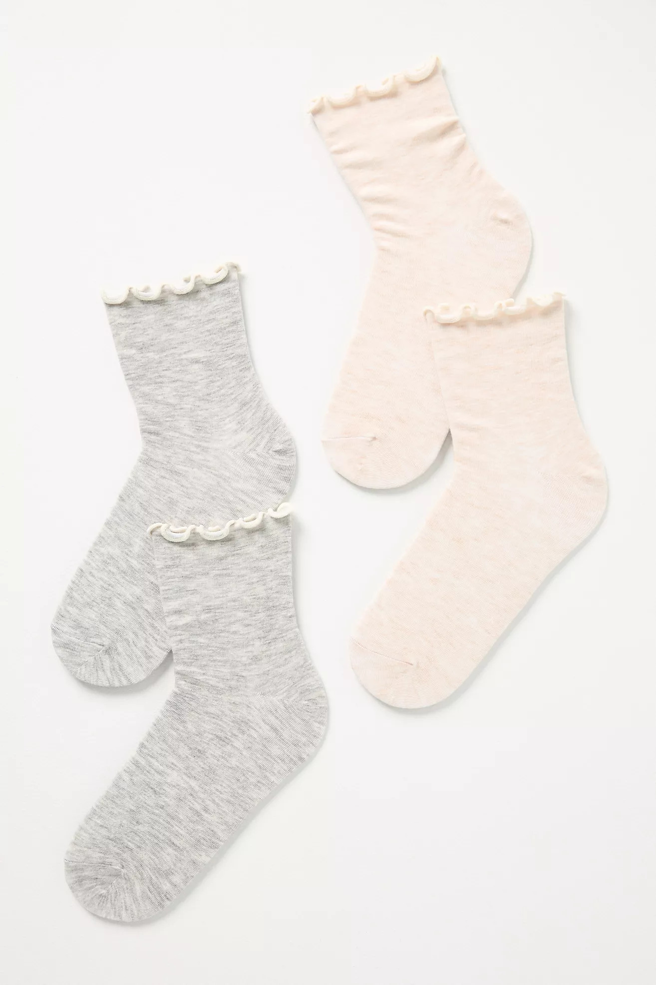 By Anthropologie Merino Ruffle Crew Socks, Set of 2 | Anthropologie (US)