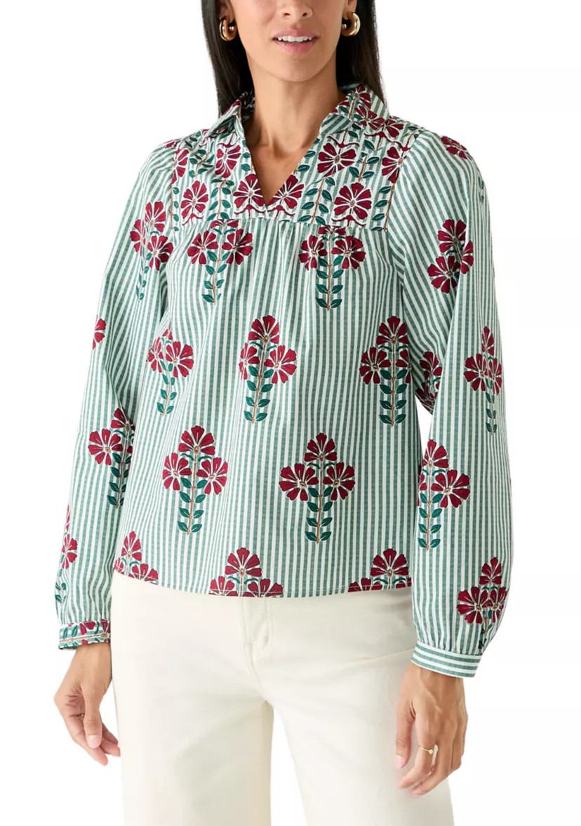 Women's Long Sleeve Peasant Print Top | Belk