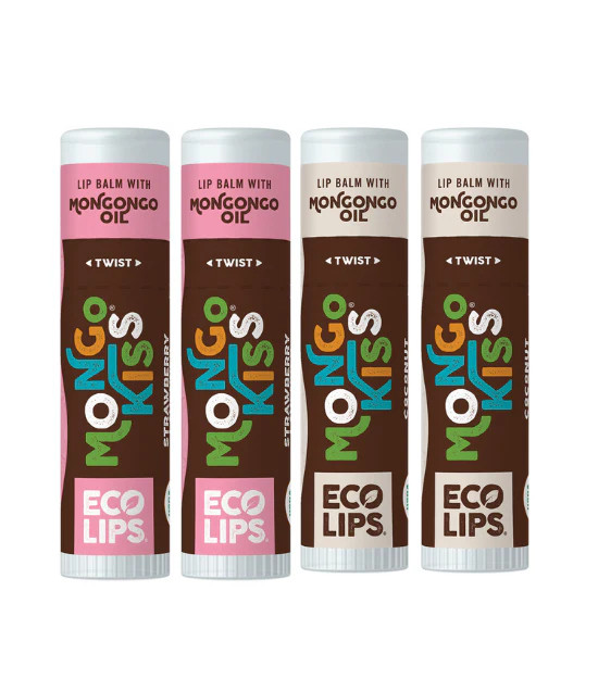 Mongo Kiss® Organic Lip Balm, 4 Pack Variety [Strawberry Lavender and Coconut] | Eco Lips