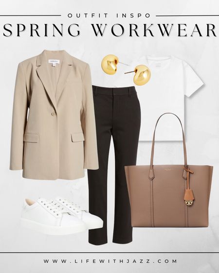 Spring workwear outfit 🤍 

Workwear / business casual / blazer / black crop trousers / pants / white tee / white sneakers / work tote / Tory Burch 

#LTKworkwear #LTKstyletip #LTKSeasonal