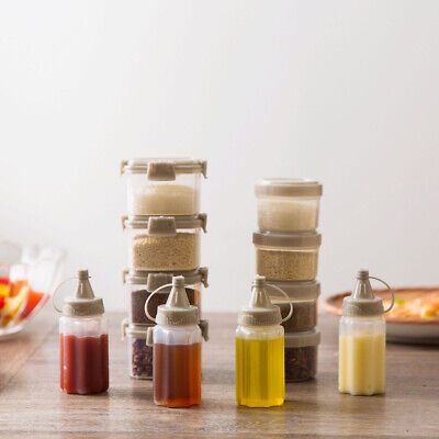 4pcs Mini Sauce Seasoning Box Barbecue Kitchen Transparent Bottle With Lid Jar | eBay AU