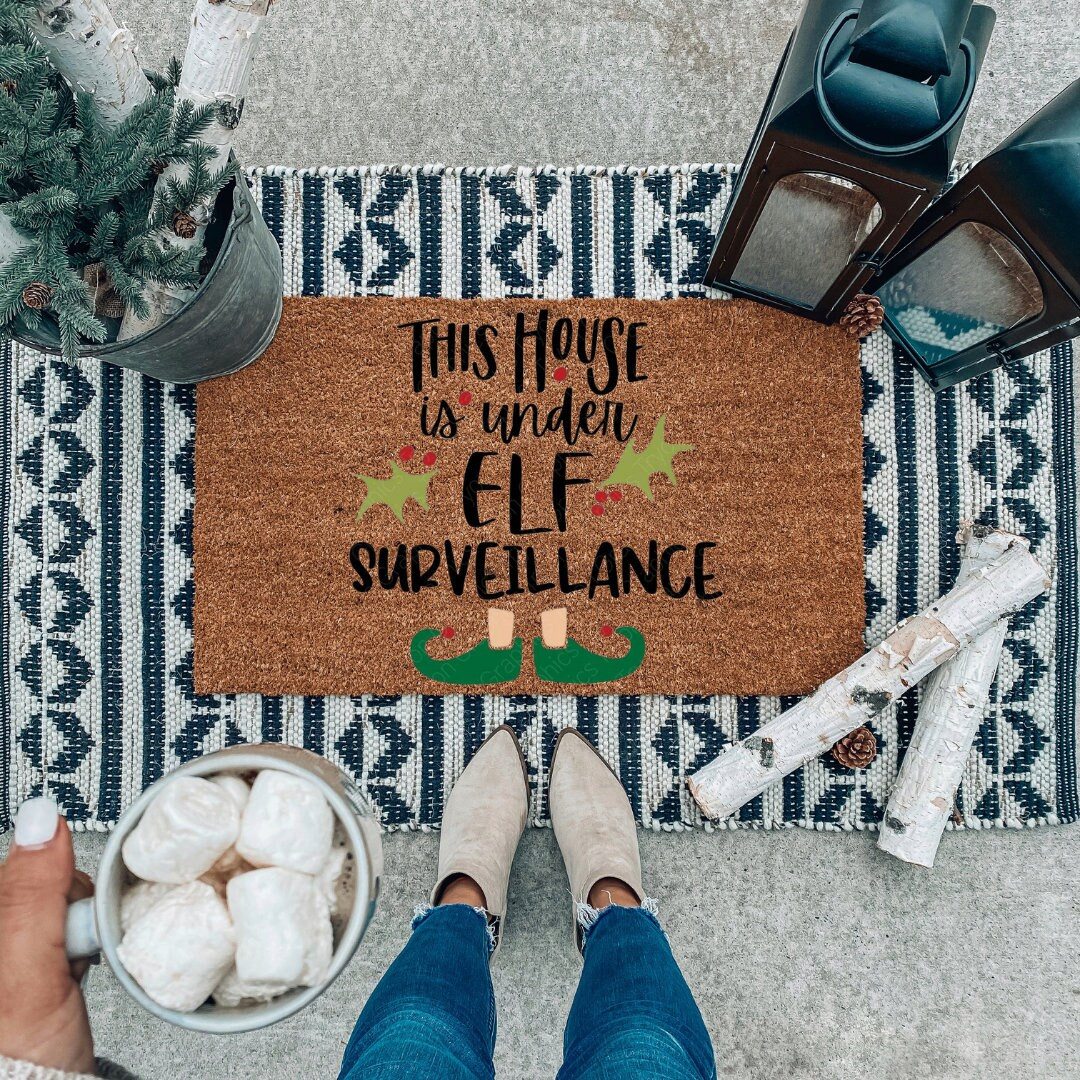 This house is under Elf surveillance | Christmas Doormat | Cute Doormat | Holiday Doormats | Chri... | Etsy (US)