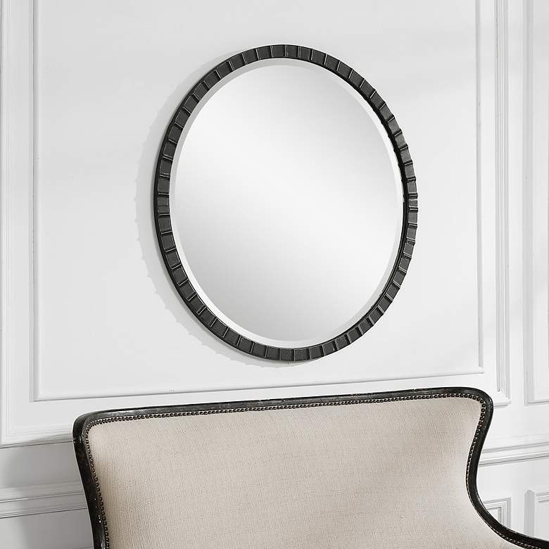 Uttermost Dandridge Matte Black 34" Round Wall Mirror | Lamps Plus