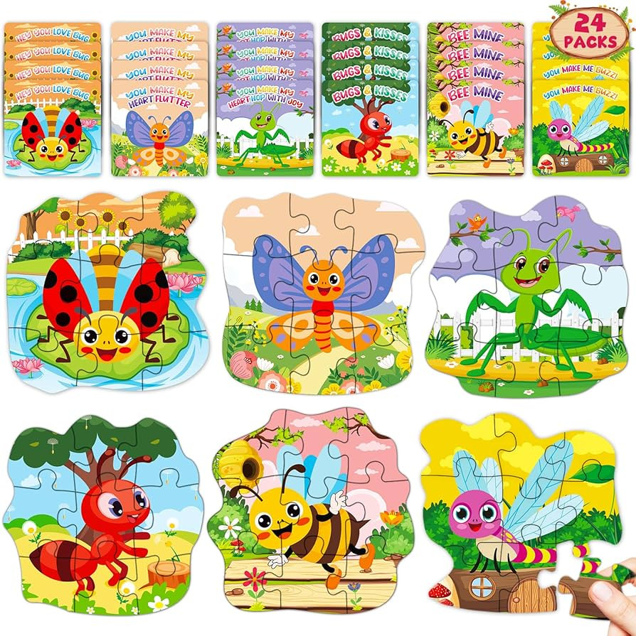 Valentines Day Cards with 24 Packs Puzzles for Kids Toddlers, Valentines DIY Greeting Cards Ideas... | Amazon (US)