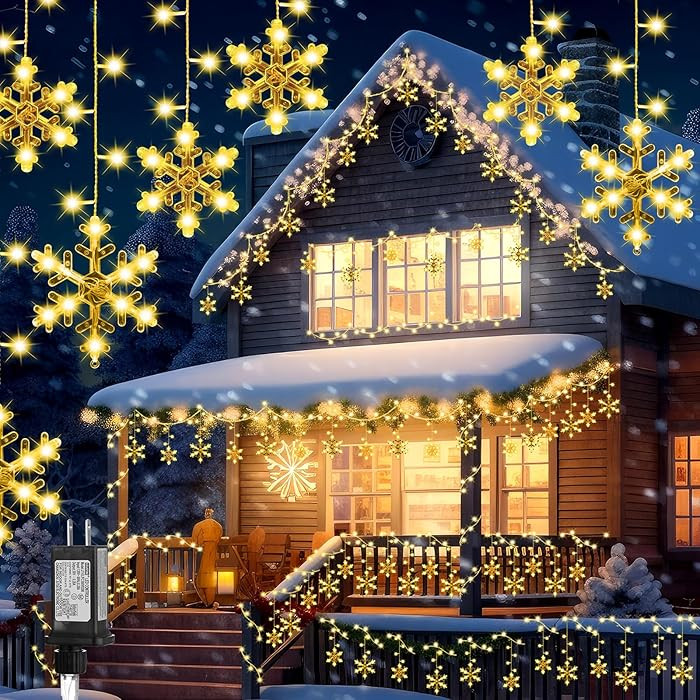 Baquler 28.7ft 432 LED Christmas Snowflake Lights Outdoor with 36 Drops,8 Mode and Timer Waterpro... | Amazon (US)