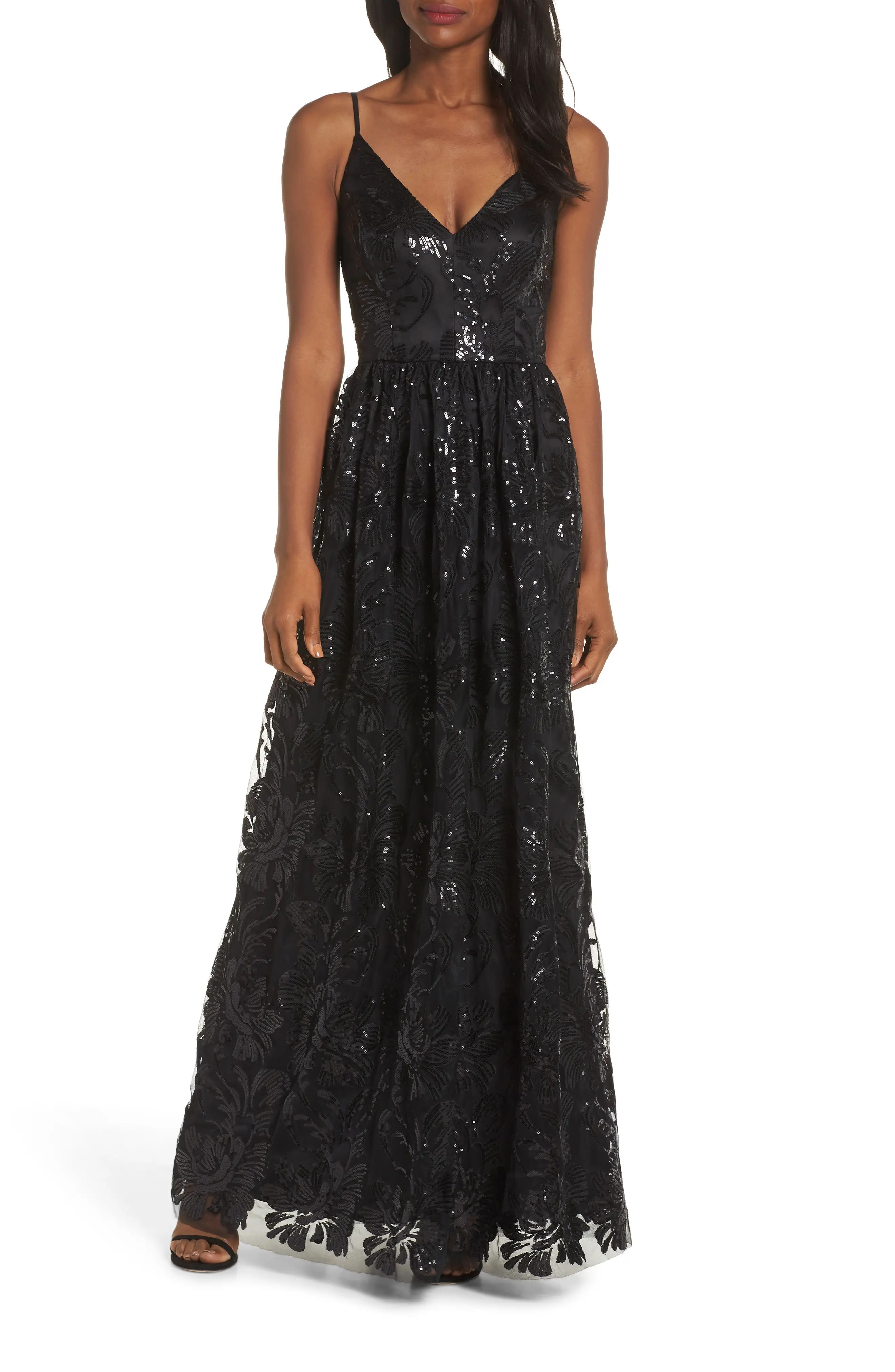 Eliza J Sequin Embroidered Mesh Evening Dress | Nordstrom