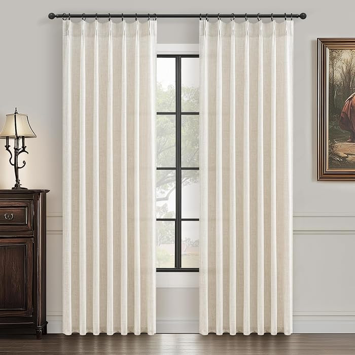 Pinch Pleat Thick Linen Viral Curtains 84 Inch Length 2 Panels Set for Living Room,Cream Beige Ne... | Amazon (US)