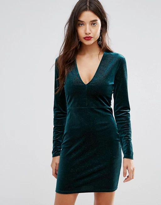 Ivyrevel Deep V Pleated Velvet Mini Dress | ASOS US