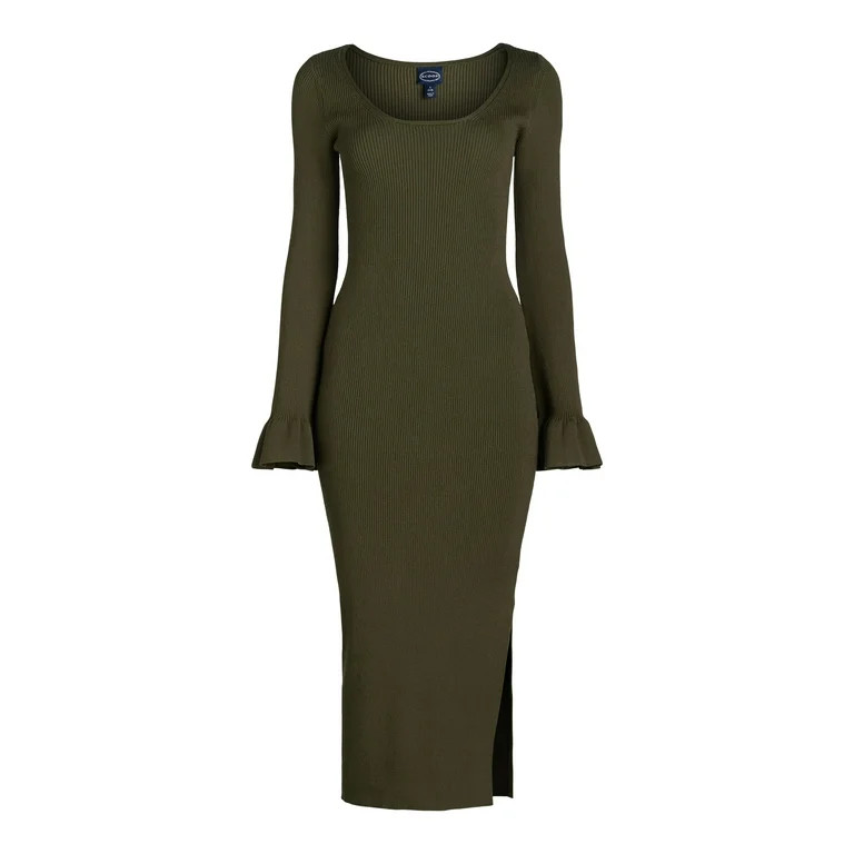 Scoop Women’s Midi Sweater Dress with Ruffled Bell Sleeves, Sizes XS-XXL | Walmart (US)