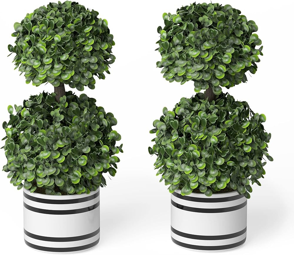 Barnyard Designs Set of 2 (12.5") Artificial Boxwood Topiary Potted Plant Decorations, Mini Faux ... | Amazon (US)