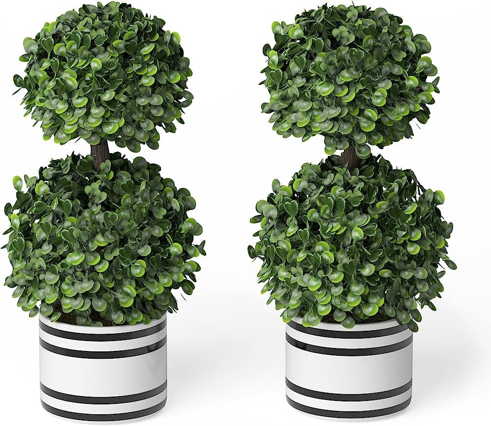 Barnyard Designs Set of 2 (12.5") Artificial Boxwood Topiary Potted Plant Decorations, Mini Faux ... | Amazon (US)