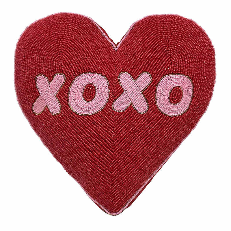 Red Beaded XOXO Heart Shaped Throw Pillow, 14" | At Home