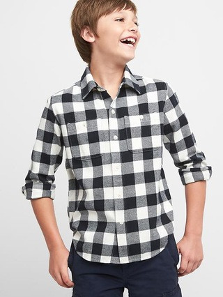 Gap Boys Buffalo Plaid Flannel Long Sleeve Shirt True Black Size L Husky | Gap US