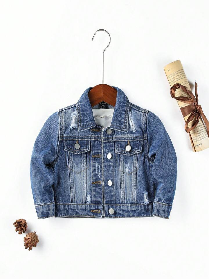 Baby Girl Ripped Denim Jacket | SHEIN