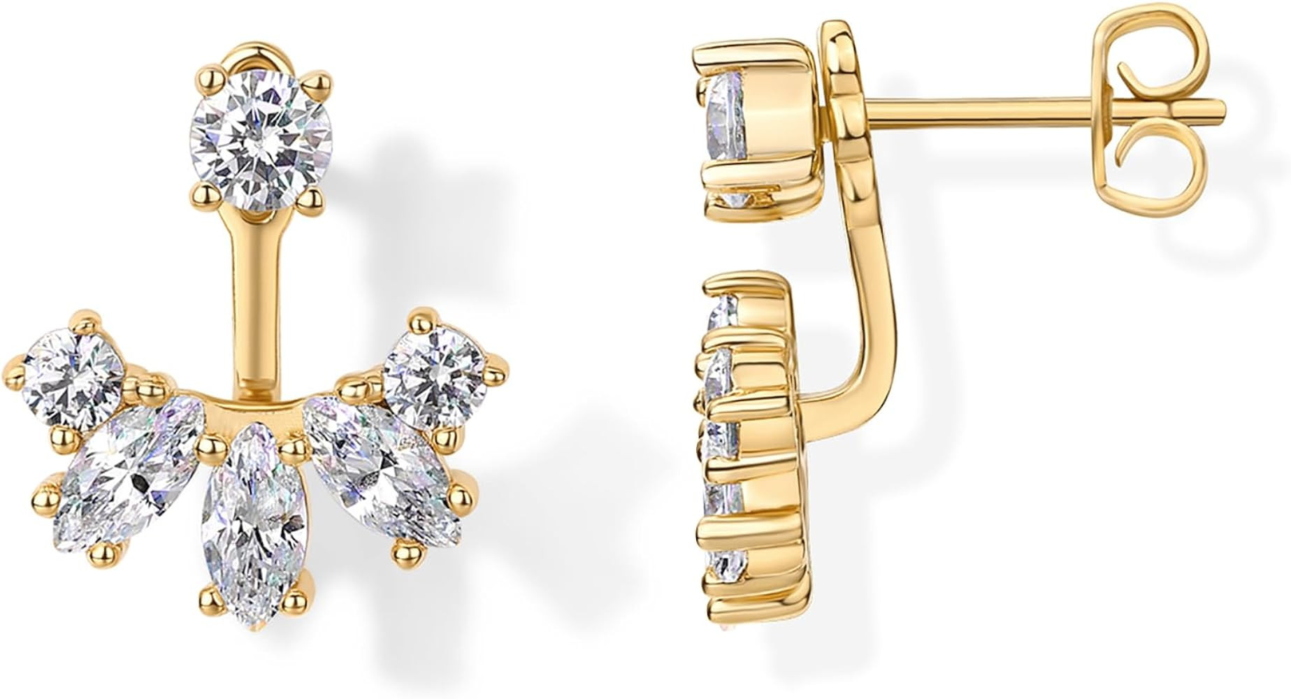 PAVOI 14K Gold Plated Cubic Zirconia Earrings Jacket for Women - 925 Sterling Silver Posts Dainty... | Amazon (US)