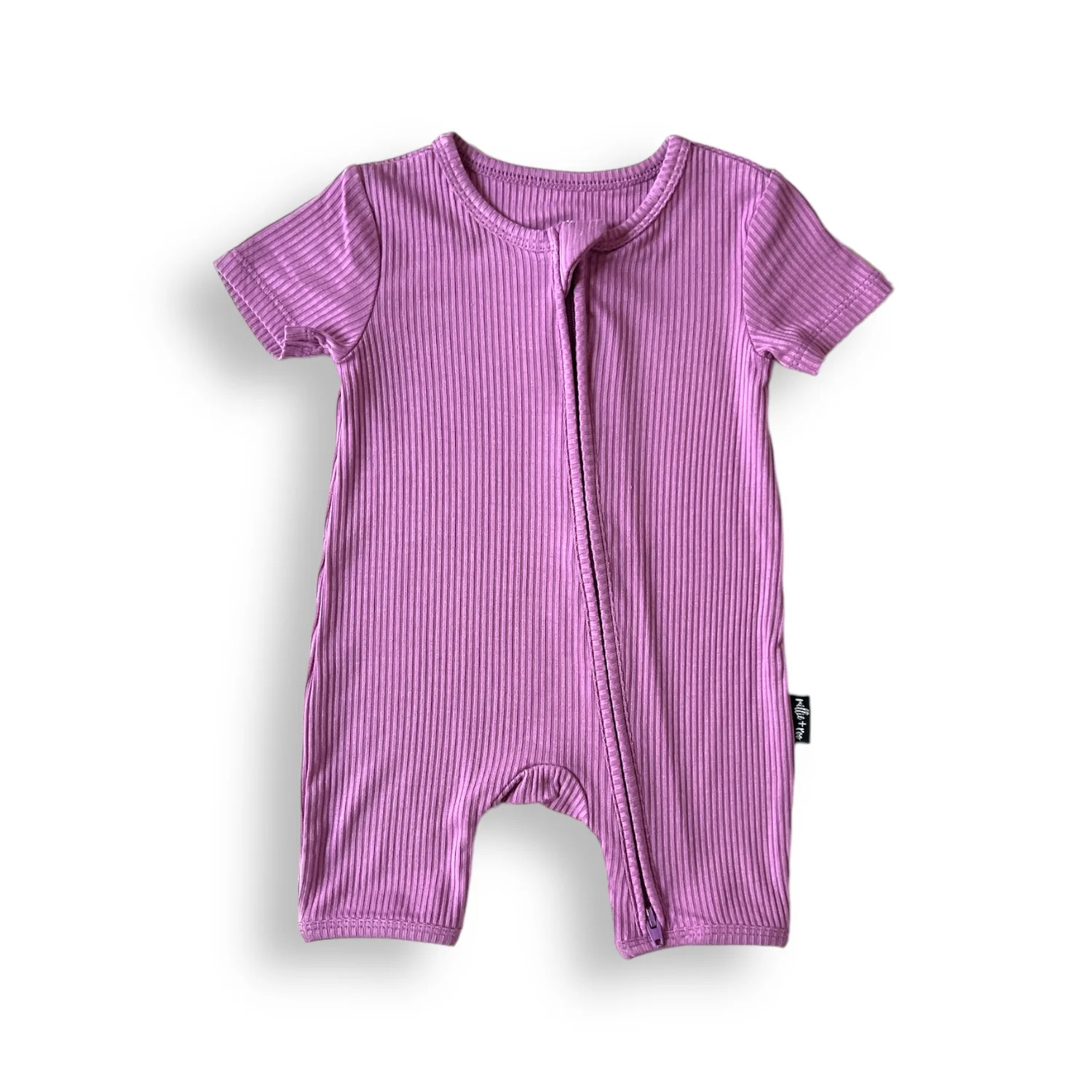 SHORTIE ZIP ROMPER - Lilac Ribbed | millie + roo